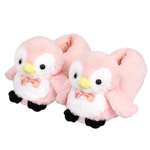 Image of Cute Women Penguin Animal Slippers Fluffy Warm Plush House Shoes Novelty Soft Slippers Cartoon Gifts for Birthday Christmas