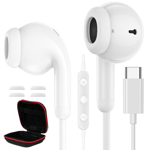 Auriculares USB C para Xiaomi 15 Ultra 14T Pro 13T 12 Lite Pad 7 Auriculares Type C con Cable In-Ear Auriculares con Micrófono Hi-Fi Estéreo para iPhone 16 Pro Max 16e 15 Plus iPad para Galaxy S25 S24