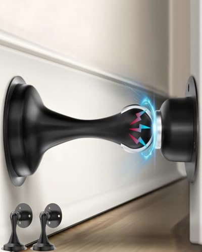 Magnetic Door Stopper 2 Pack - Black Door Stoppers Keep Door Open Strong Magnetic Door Stop for Bottom of Door, Strong Door Holder for Wall and Floor Mount