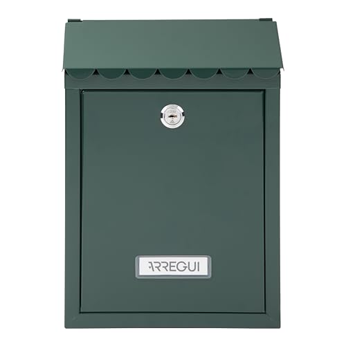 ARREGUI Civic E5723-C Briefkasten aus Verzinktem Stahl, Größe S (DIN A5 Post), Wandbriefkasten für den Außenbereich mit Schutzklappe und Namensschild, Postkasten für Draußen, Einfache Montage, Grün