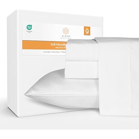 Sleep Mantra Queen Size Sheet Set - Cooling Sheets Queen Sheets Set - Includes 1 Flat & 1 Fitted Sheets & 2 Pillowcases - Breathable, Soft - Wrinkle Free & Machine Washable - White, Set of 4 Cover