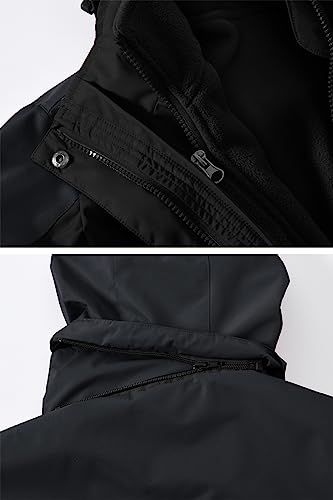 YSENTO Damen 3-in-1 Skijacke Winter Fleecejacke wasserdichte Winddichte Warme Funktions Outdoor Softshell Jacke mit Abnehmbarer Kapuze(Schwarz,L)