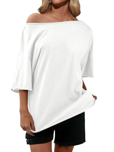 Cicy Bell Womens Oversized Tshirts Off The Shoulder Cotton Half Sleeve T Shirts Summer Casual Loose Fit Tunic Tops2