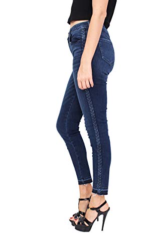 Cello Jeans Women Mid Rise Braided Side Skinny Jeans with Whisker Detail 11 Dark Denim