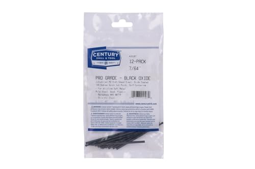 Image of Century Drill & Tool 24107 Pro Grade Black Oxide Drill Bit, 7 /64 inch, Pro | Straight shank, 2-5 /8 inch overall length, 135 point, cuts steel, wood & plastic, 135 split point