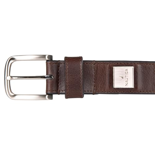 Image of Nautica Men's Casual Leather Belt | Everyday | Classic | Pants | Jeans | Khakis | Chinos | Metal Buckle