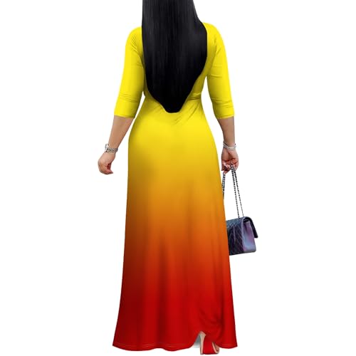 Image of PinkPatty Women's Plus Size Maxi Dresses Casual Flowy 3 /4 Sleeves Dress Printed Vacation Dress for Daily Wear with Belt
