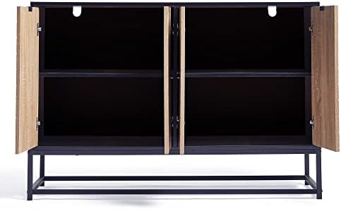 VonHaus Sideboard - Classic Modern Cupboard w/ 4 Doors & 2 Compartments w/Shelf - Industrial Black Framed Storage Cabinet w/Large Top Surface & Metal Legs - for Living Room, Hallway - Dalton