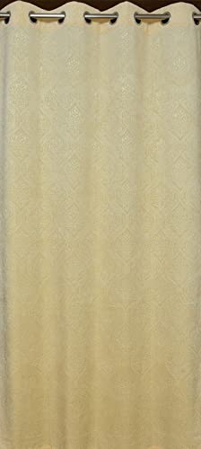 Image of Suede Velvet Embossed Room Darkening Window Curtain for Living Room, Bedroom, Hallway, 6 feet Long, Cream, Set of 1
