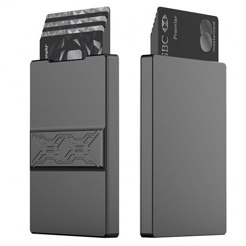 Slim Metal Wallet for Men – RFID Blocking Minimalist Credit Card Holder with Slide-Up Access – Aluminum Wallet Holds 6–8 Cards, Gift for Mens/Father/Boyfriend