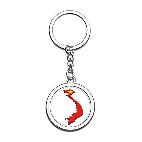 Map Vietnam National Flag Keychain 3D Crystal Creative Spinning Round Stainless Steel Keychain Travel City Souvenir Key Chain Ring