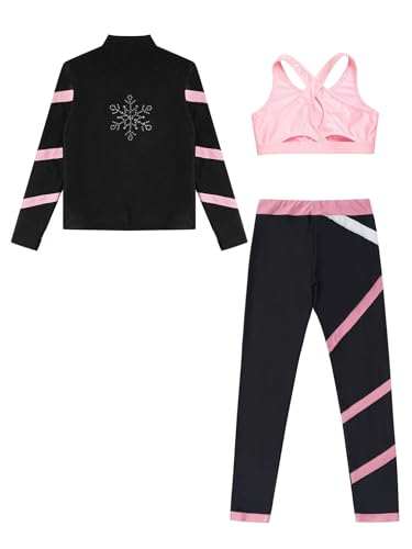 Yizyif Kids Girls Figure Ice Skating Gym Training Suit Long Sleeve Jacket Sleeveless Crop Top With Skating Pants Set Pink 6 Years thumb #3