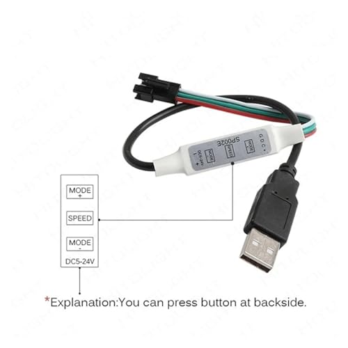 Controlador WS2812B con mini selector de efectos dinámicos y cable de alimentación USB 5V 4