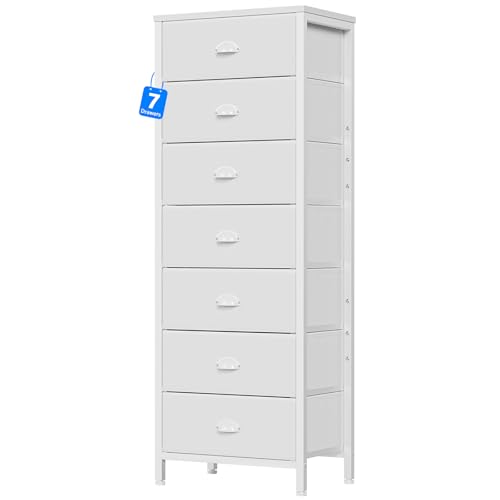 Furnulem White Tall Dresser for Bedroom with 7 Drawers, Vertical Chest of Drawer in Closet,...