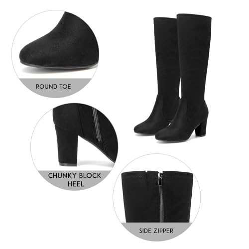 SelenePair Women's Knee High Boots Chunky Block Heel Round Toe Side Zipper Fashion Dress Winter Shoes3