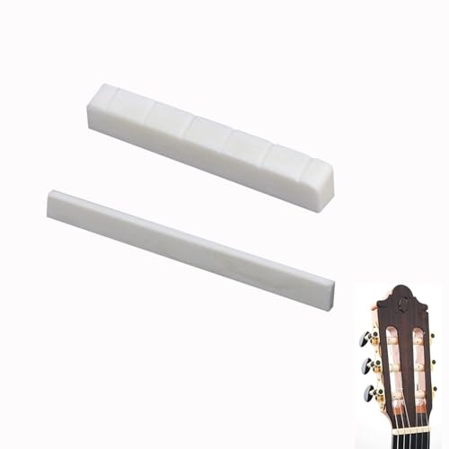 Tyatiyzn 2 Piezas Set Guitarra Acústica Hueso Puente Silla, Cejuela Superior de Hueso Ranurada, Cejuela de en Blanco, Adecuado Para Guitarras Clásicas, Eléctricas