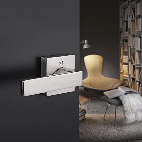 Probrico [Pack Of 2 Door Lever Dummy Lever Door Handle For Closets French Doors,Square Dummy Door Lever,Non-Turning Single Side Pull With Satin Nickel Finish,Easy Installation Pull Only Lever Set #TOP6