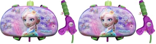Image of PoPo Toys Holi Pressure Pichkari with Disney Princess Pencil Box Character Bag Tank- 2 LTR | with Free Balloons & Gulal | Multicolor | Frozen 2 (Pack of 2)