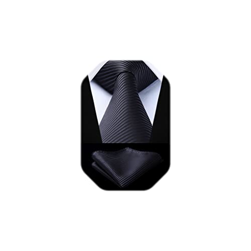 Image of HISDERN Mens Striped Tie and Pocket Square Set Necktie for Men | soft smooth texture, wrinkle-free, neat hand-tied knot, gifting ready, regular 3.4 width, coordinated look, business wedding