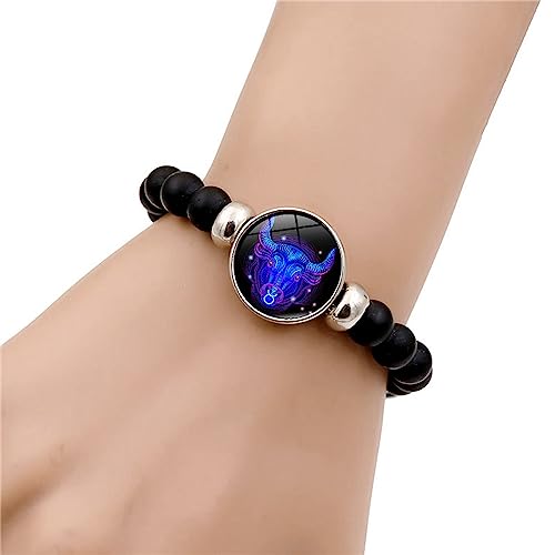 LODMLOER Bracelet Signe Du Zodiaque Taureau Pour Femme - Perles Noires Réglables Tissées À La Main Constellation Scorpion Sagittaire Verseau Charmes Astrologie Bijoux Cadeau D'Amitié, Taureau – vue 3