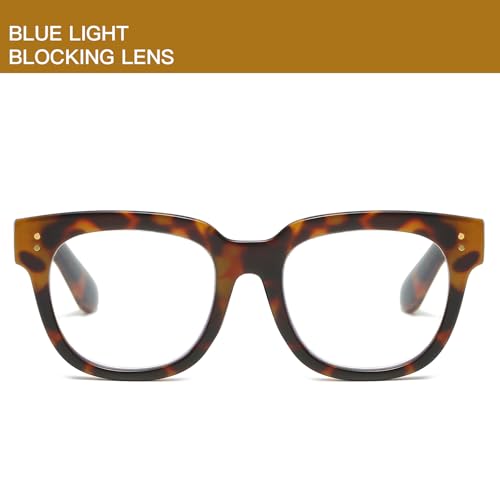 Image of Women Blue Light Glasses,Oversize Rectangular Cute Frames, Anti Eyestrain & UV Protection Computer Eyeglasses Eva