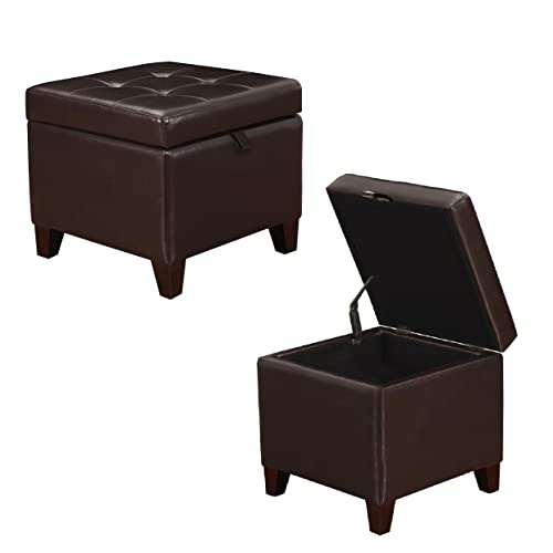 Asense Square Storage Ottoman Upholstered Tufted Foot Rest Stool With Hinged Lid (Faux Leather Brown) #TOP24