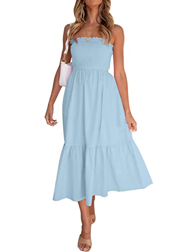 Image of ZESICA Women's Summer Boho Strapless Maxi Dress 2026 Casual Off Shoulder Smocked Flowy A Line Beach Holiday Long Dresses