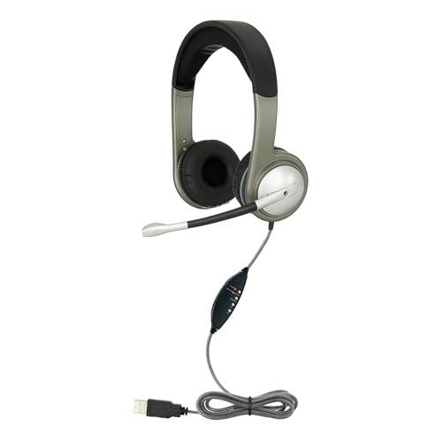 Image of Egghead Deluxe Multimedia USB Headset with Leatherette Ear Cushions, Adjustable Padded Headband, 360 Pivoting Earcups, Flexible Uni-Directional Microphone and USB Plug