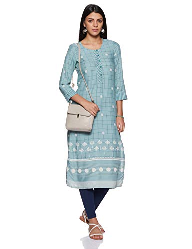 Image of Rangriti Blue Viscose Rayon Straight Kurta for Women