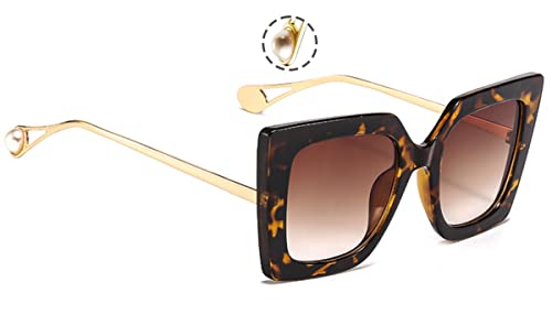 Rayson Gafas Cuadradas Grandes Gafas de Sol de Ojo de Gato Cuadradas de Gran Tamaño de Moda para Mujer Marco de Metal Lente con Perlas Cover