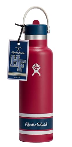 Image of Hydro Flask Water Bottle - Insulated Stainless Steel - Standard Mouth Flex Straw Lid, Non Spill, Leakproof and Refillable in 21 Oz Campus Red