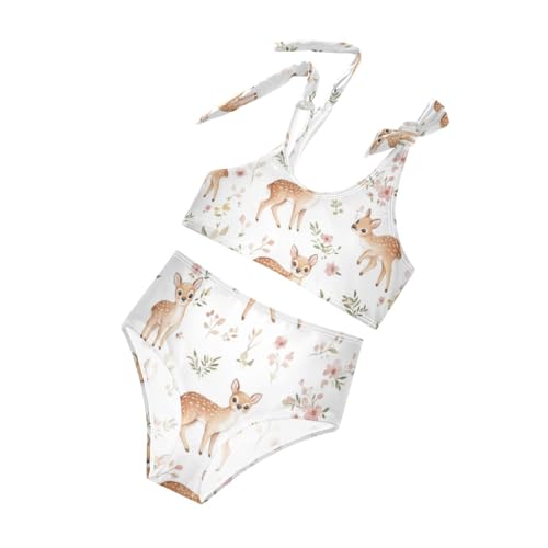 Plaaee Girls' 2 Piece Swimsuits Watercolor Deer Cute Bikini Set Bathing Suit 4T4