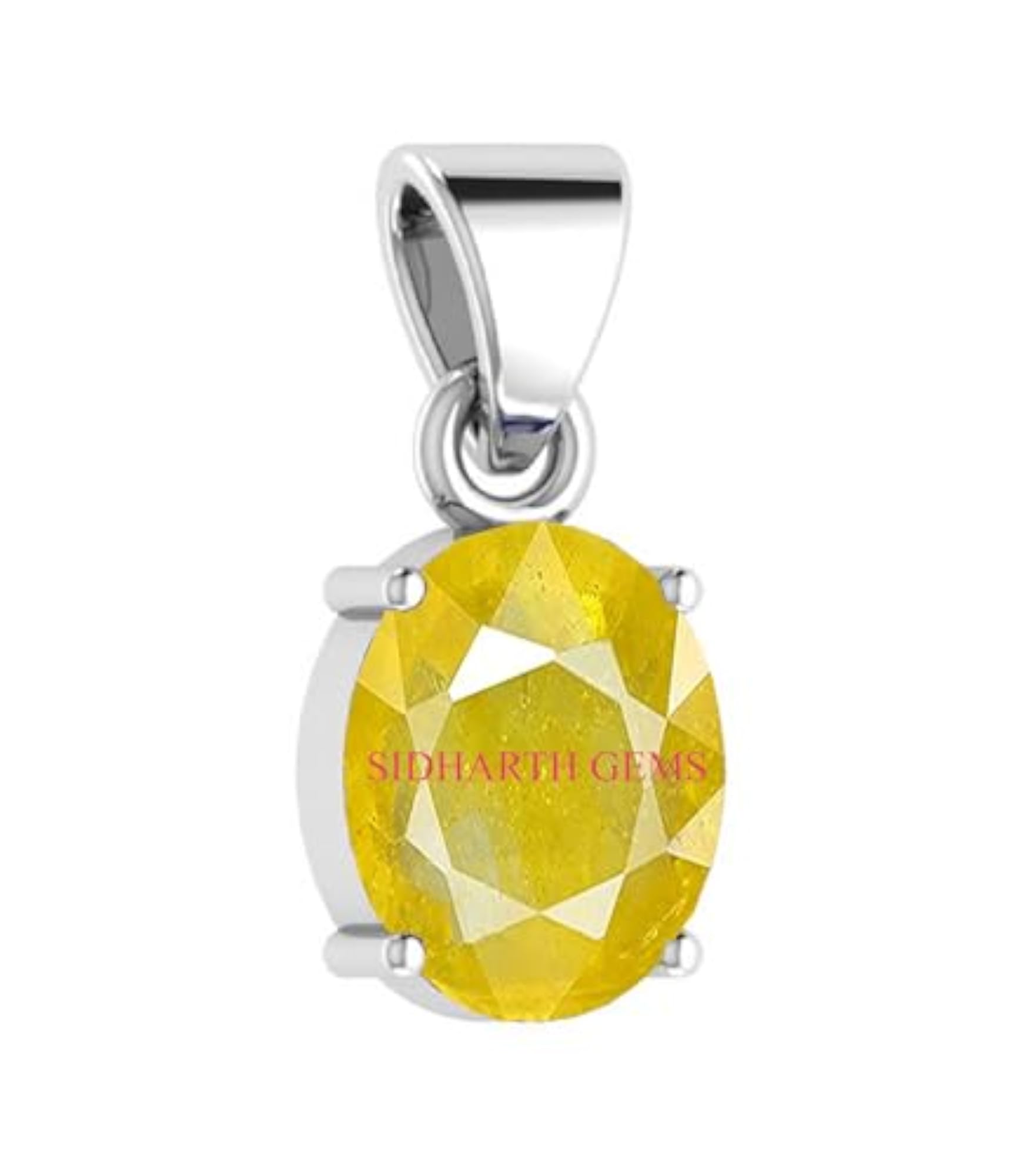 Natural Yellow Sapphire Gemstone Silver Plated Pendant