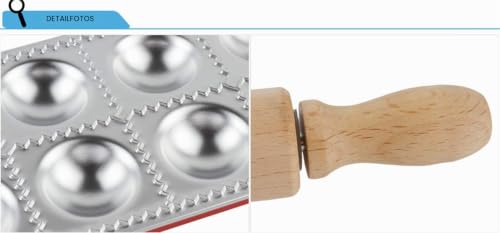 Foto von Hochwertigen Edelstahl Ravioli Ausstechformen mit Nudelholz, FantasyDay 2er Set Knödel-Hersteller Pierogie Ravioliformer Knödelform Tortellini Form Ravioli-Stempel, Raviolischneider Gebäck-Werkzeug