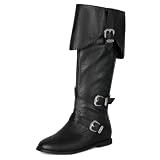 Womens Pirate Boots Knee High Flat Boots Vintage Shoes, Size 10, Black
