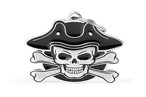 Myfamily Medaglietta Per Cane Personalizzata Made In Italy, Teschio E Ossa, Targhetta Cane Con Incisione Gratis, Argento Antico, Collezione Bronx