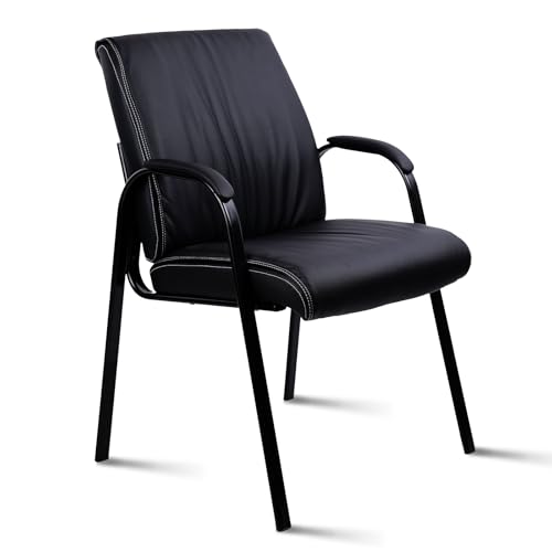 CLATINA Heavy Duty Guest Chairs with Arms, Big and Tall Wide Leather 500 LBS Reception Chairs Without Wheels, Ergonomic Executive Bariatric Lobby Chair, Black