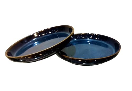 Image of Lemon Tree Snack Serving Plate, Round Ceramic Deep Salad, Pasta Plate, Set of 2 Dinner Plates for Kitchen, Microwave, Dishwasher & Oven Safe (6 Inch, Snack Plate, Blue)