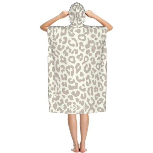 Poncho de surf microfibre marron imprimé léopard avec grande capuche - 3