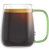 amapodo Tasse groß - Kaffeetasse Glas 700ml - Glastasse für heiße Getränke - Geschenke für Männer - Jumbotasse - XXL Coffee Glass Cup - Kaffee Glas mit Henkel Grün