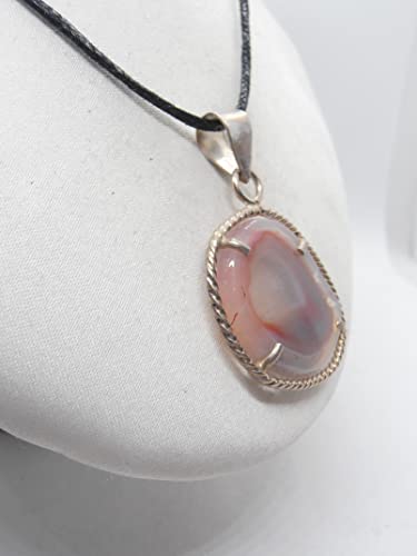 Pendentif agate naturel argent 925 collier ras du cou pierre dure véritable - 3