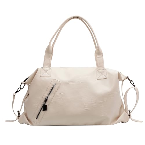 Image of Tote Bag For Women, Vegan Leather Retro Shoulder, Large Capacity Travel Bag, Hobo Handbags.（white）