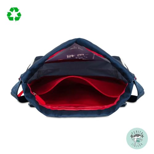 Mochila saco azul marino con forro interior rojo de alta resistencia y diseño japonés 3