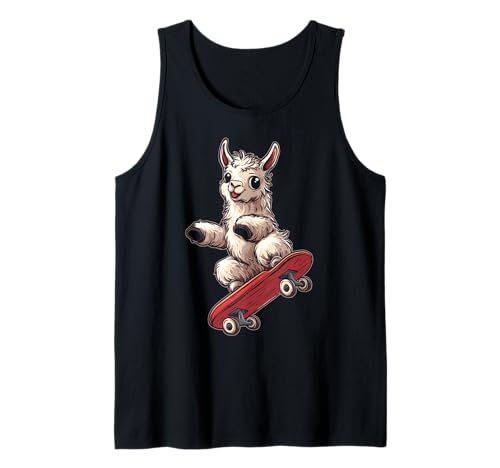 Divertido Skateboarding Llama Lindo Amante Animal Niña Niño Niños Camiseta sin Mangas