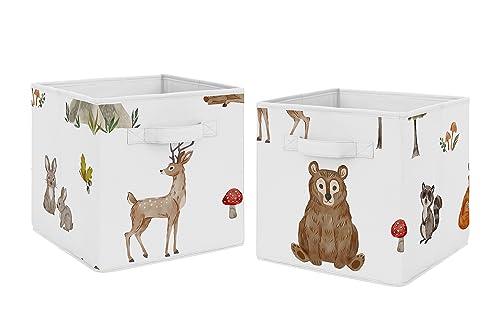 Image of Sweet Jojo Designs Woodland Forest Animals Boy Girl Gender Neutral Unisex Collapsible Fabric Storage Cubes Foldable Bins Organizer Boxes Kids Baby Childrens Toys 2 Set - Animal Friends Bear Watercolor