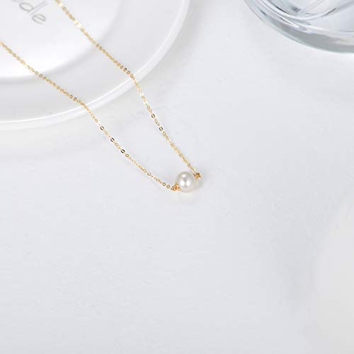 14K Solid Gold Pearl Necklace For Women, Delicate Cultured Freshwater Pearl Choker Pendant Necklace Love Jewelry Gift For Girls, Mom, Wife 16"-18" #TOP4