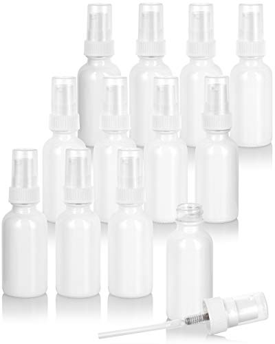 JUVITUS 1 oz / 30 ml High Shine Gloss White Glass Boston Round Bottle with White Treatment Pump (12 Pack)