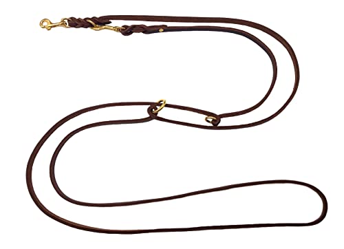 Hundeleine Fettleder Messing kleine Hunde/große Hunde 2m / 2,40m / 2,80m / 3,50m / 5m Doppelleine verstellbar (2m X 8mm, Dunkelbraun)