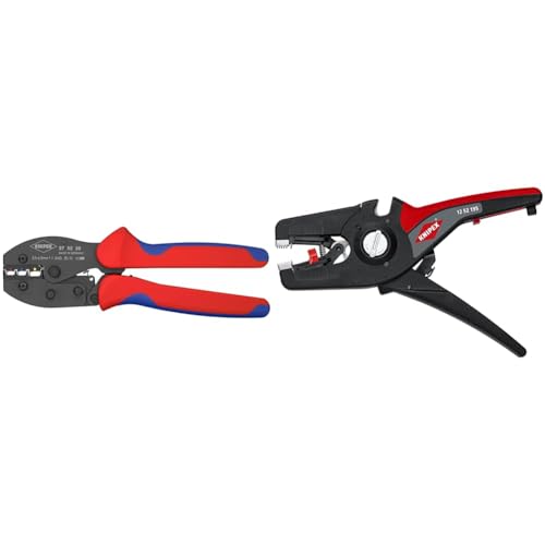 Knipex PreciForce® Crimpzange brüniert, mit Mehrkomponenten-Hüllen 220 mm 97 52 36 & PreciStrip16 Automatische Abisolierzange, in Blister, 0,08-16 mm²