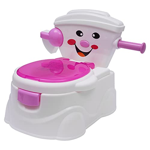 TONFEION Orinal infantil con cara sonriente, asiento de inodoro extraíble, asideros y respaldo, inodoro para bebés de 6 meses a 5 años (rosa)